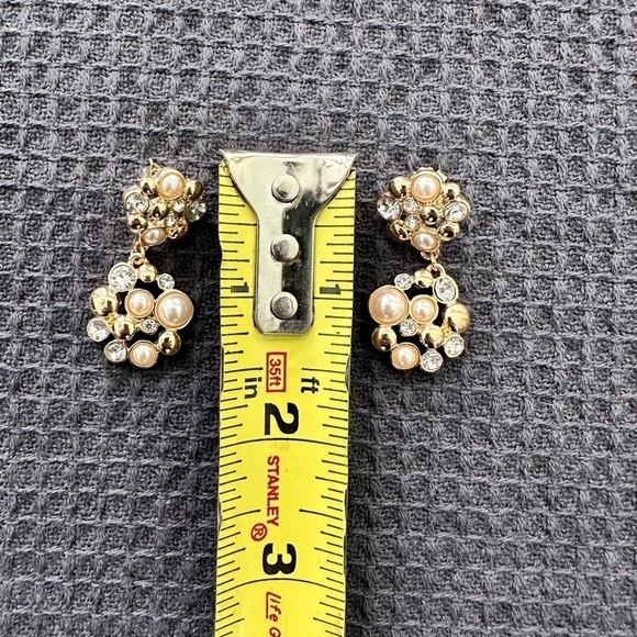 Mob Wife Glam Glitzy Romantic Feminine Gold, Crystal & Pearl Earrings. - Picture 4 of 8